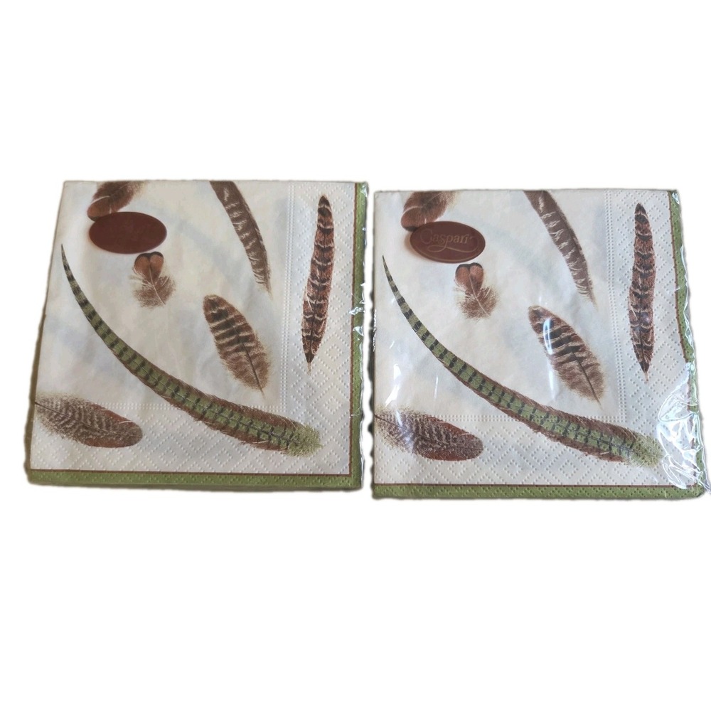 Caspari Napkins Faisan Ivory Paper Guest Towels Pheasant Feather 2 Pkgs 30ct New